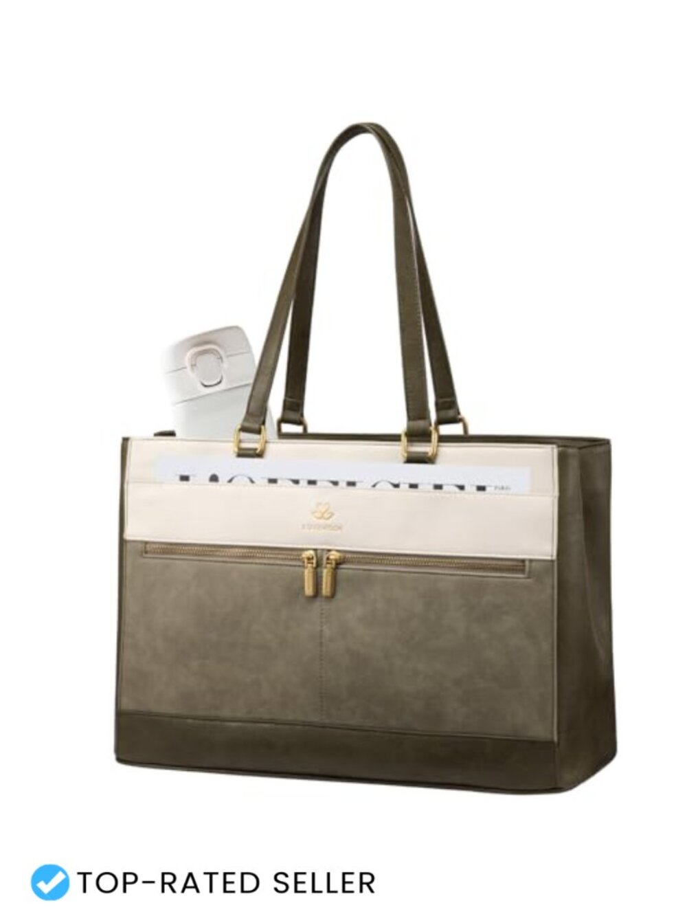 Vintage PU Leather Laptop Tote Bag for Women, 15.6 Inch Teacher Work Bag with
